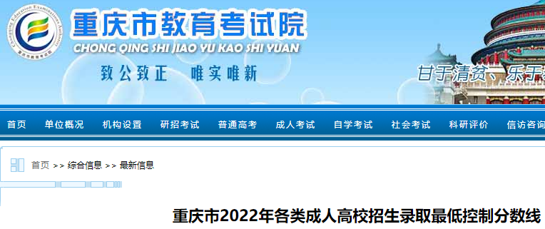 2022年重庆成人<a href='https://www.wddqw.com/c_106.html' target='_blank'>高考</a>录取最低控制分数线