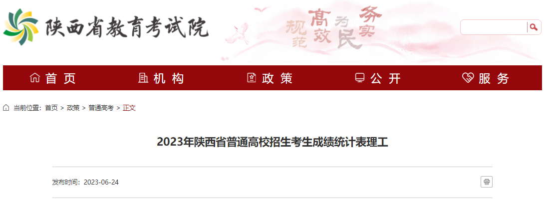 2023年陕西省普通高校招生考生成绩统计表理工