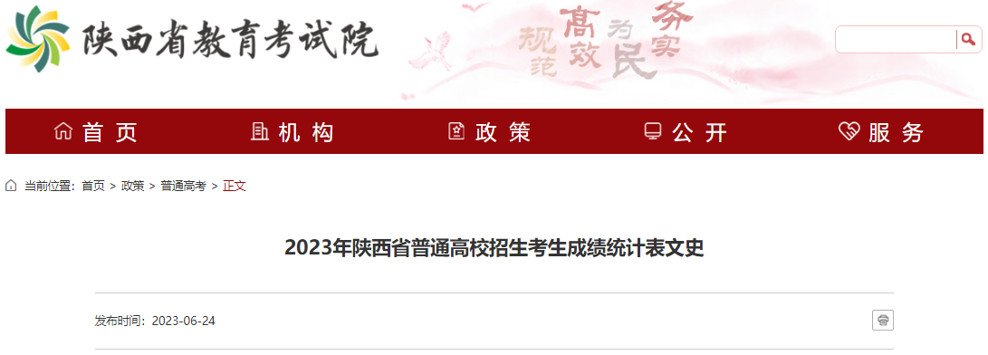 2023年陕西省普通高校招生考生成绩统计表文史