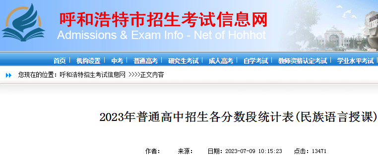内蒙古呼和浩特2023年普通高中招生各分数段统计表(民族语言授课)内蒙古呼和浩特2023年普通高中招生各分数段统计表(民族语言授课).png