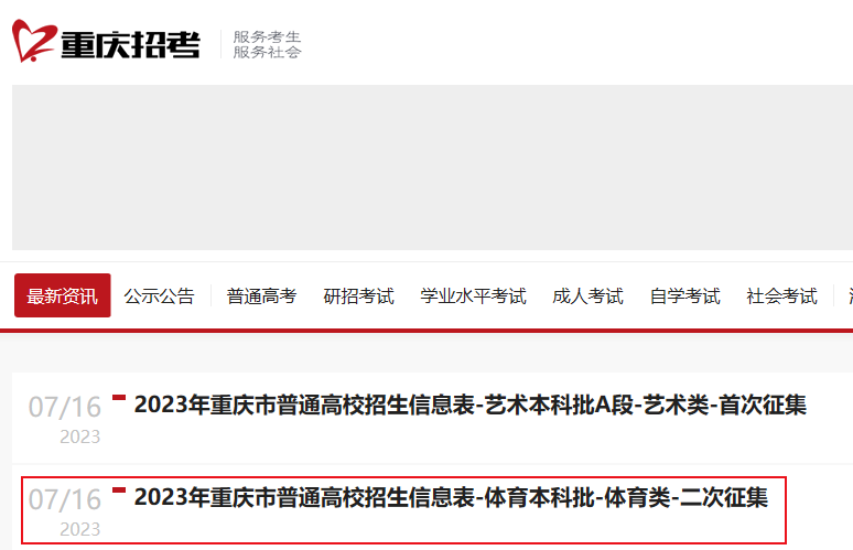 2023年重庆市普通高校招生信息表（体育本科批-体育类-二次征集）