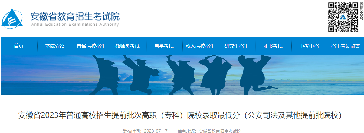 安徽省2023年普通高校招生提前批次高职（专科）院校录取最低分（公安司法及其他提前批院校）