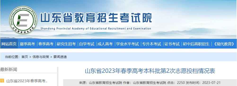 山东省2023年春季<a href='https://www.wddqw.com/c_106.html' target='_blank'>高考</a>本科批第2次志愿投档情况表
