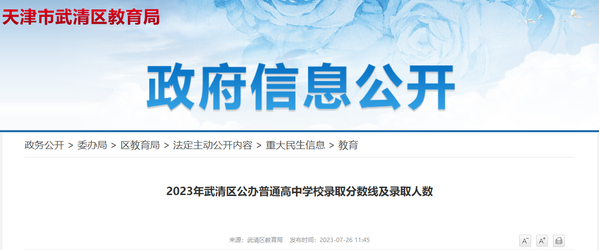 2023年天津武清区公办普通高中学校录取分数线及录取人数 2023年天津武清区公办普通高中学校录取分数线及录取人数2023年天津武清区公办普通高中学校录取分数线及录取人数