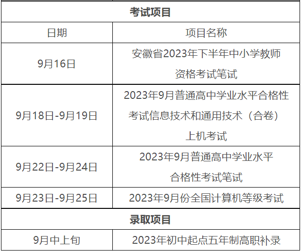 安徽省2023年9月<a href='https://www.wddqw.com/c_43.html' target='_blank'>教育</a>招生考试月历 安徽省2023年9月<a href='https://www.wddqw.com/c_43.html' target='_blank'>教育</a>招生考试月历