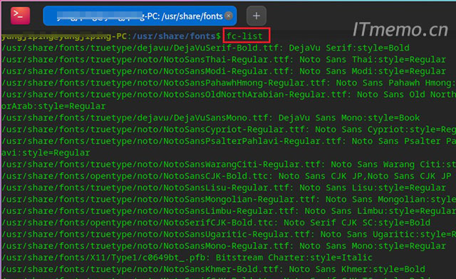 实际上我们还可以用命令行的形式来查看Linux系统安装了哪些字体,大家可以在终端输入以下命令: