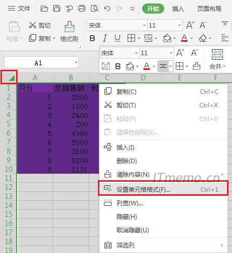 选中表格左上角,往右下的斜三角,选中整个Excel表格,单击鼠标右键--设置单元格格式。