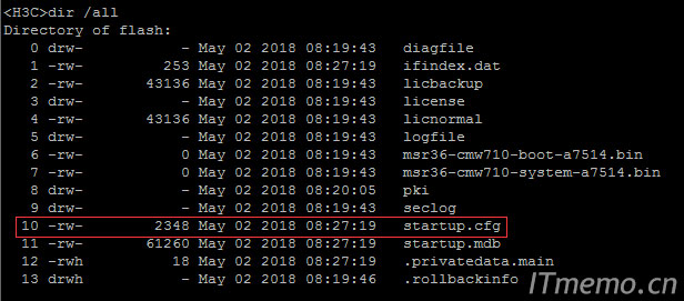 在交换机:用户视图 下,dir /all 命令查看设备的配置文件