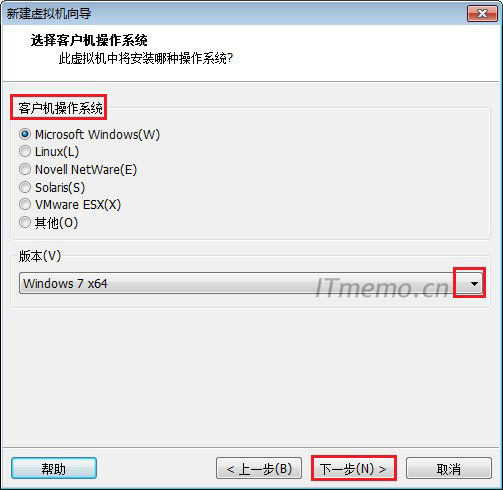 4、客户机操作系统,我这里选择Microsoft Windows(W),版本我就选择:Windows 7 x64版本,大家根据自己要安装的操作系统类型和版本自己选择。
