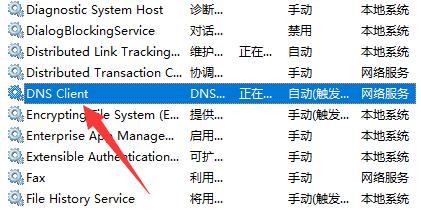 接着在服务列表下找到并双击打开“DNS Client”服务