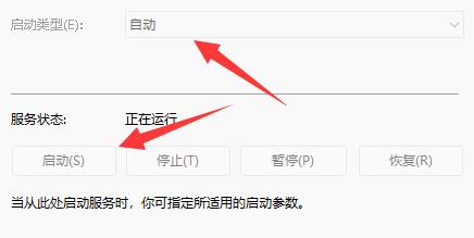 最后确认启动类型为“自动”，如果不是就改为自动并点击下方“启动”即可。