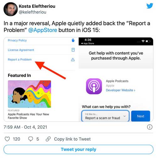 苹果恢复 App Store “报告问题”选项：以标记问题，打击诈骗