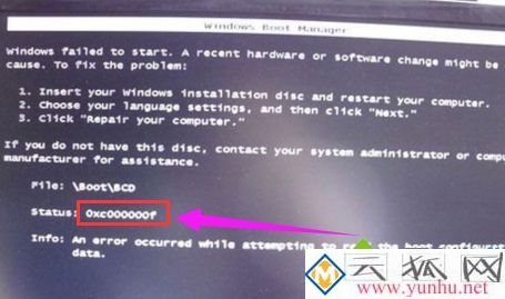 电脑提示错误代码0xc000000f无法进入系统怎么修复