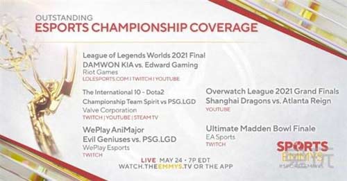 英雄联盟 S11 总决赛获体育艾美奖“杰出电子竞技总决赛奖”提名 