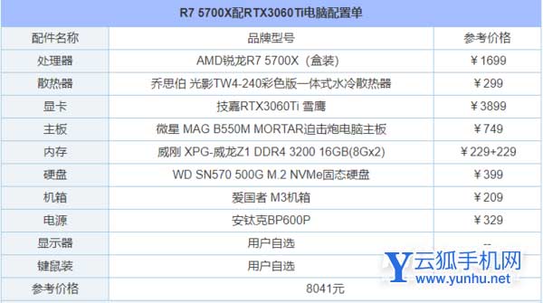 2022年5月RTX3060Ti装机推荐-最新装机配置清单