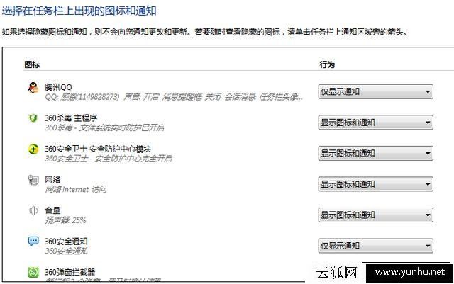 桌面通知区域图标/Win7系统右下角图标显示和隐藏设置方法